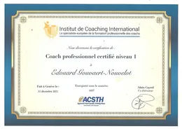 Institut de Coaching International (ICI) diploma awarded to Édouard Gouvaert-Nouvelot: Certified Professional Coach, Level 1.